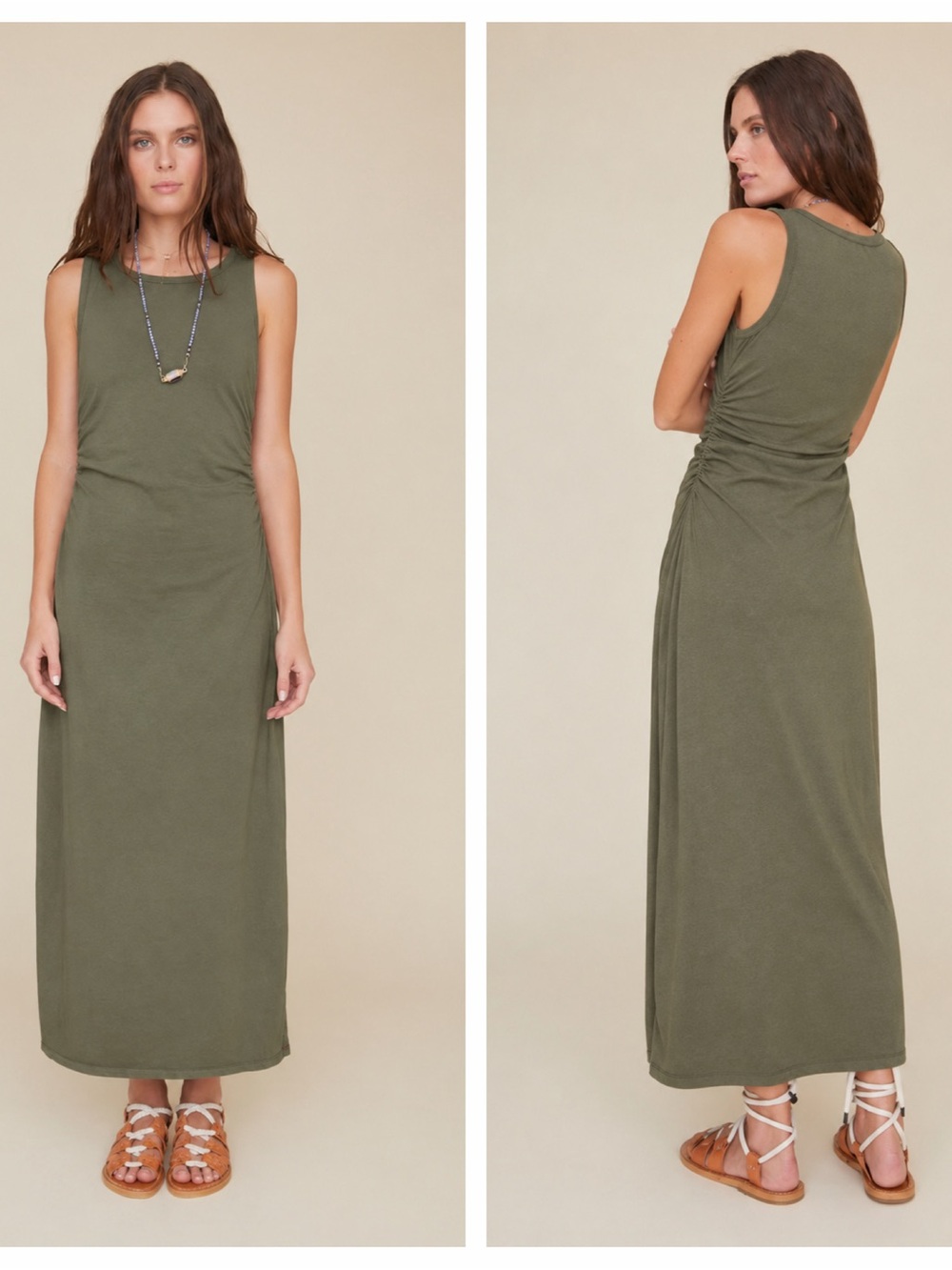 Xirena Dress Womens Large Green Cotton Ruched Tank Dress New